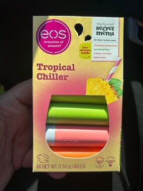 eos Tropical Chiller Lip Balm Variety Pack - Green, Coral, Orange